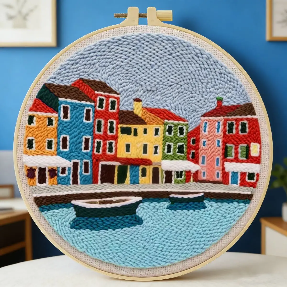 20X20CM/7.87inch House Punch Needle Embroidery Set Kit Stitch Embroidery Knitted Embroidery DIY Handmade Gift Craft Painting