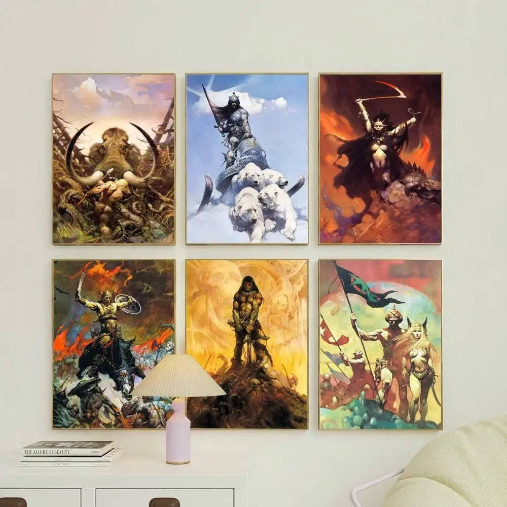 1 Stück cooles Frank Frazetta-Poster, Aufkleber, Druck, wasserfeste Wandkunst für Wohnzimmer, Schlafzimmer, Heimdekoration