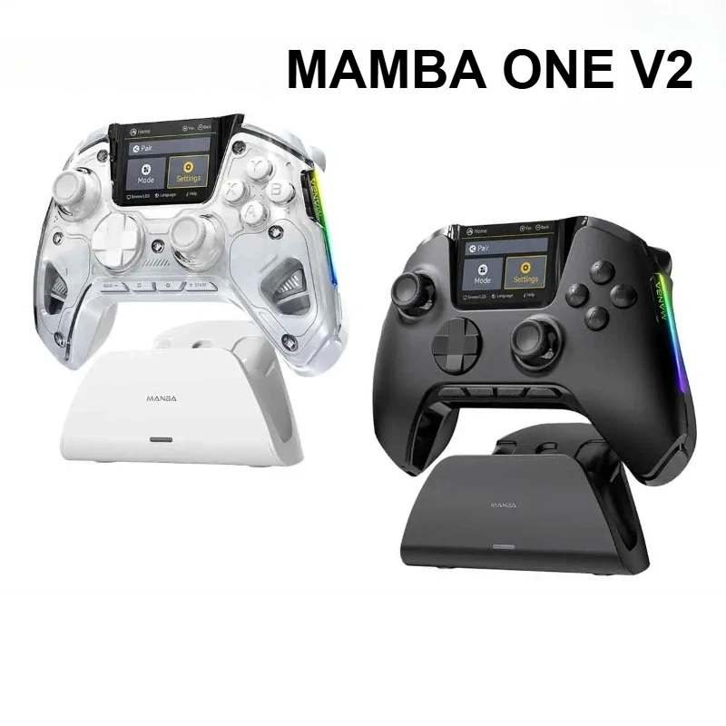 Manette de jeu sans fil Mamba One V2 pour iOS/Android/Switch/PC, stick à effet Hall, éclairage RGB, 1800 mAh avec station de charge