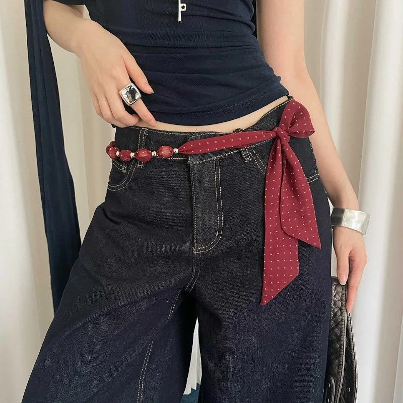 IF IFOND Fashionable Polka-Dot Silk Scarf Slim Belt – Unique Elegant and Sophisticated Accessory for Dresses and Jeans
