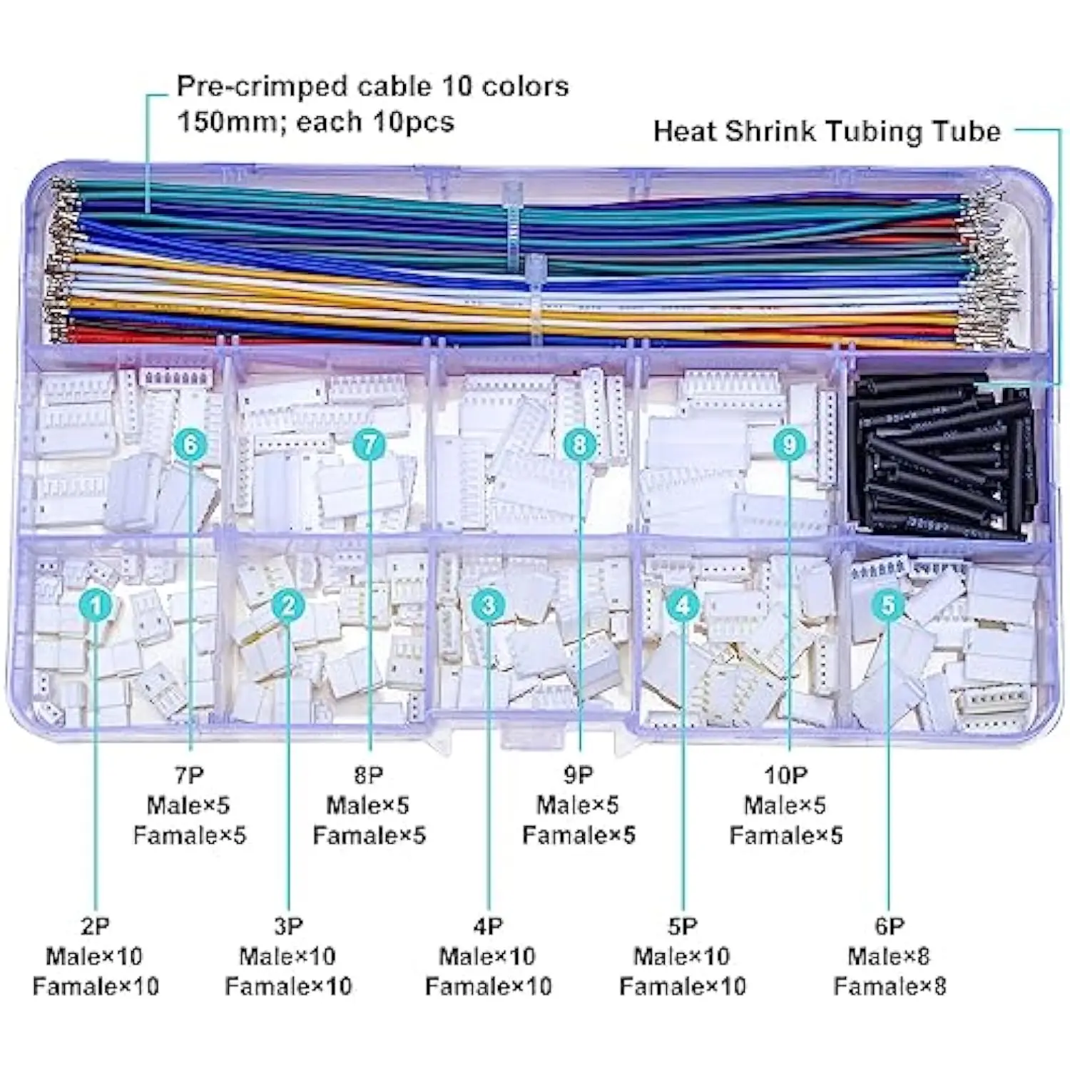 

ZH 1.5mm Male & Female JST Connector Kit, Extension with 28AWG Pre-Crimped Cables for PCB, Arduino, DIY Electronics