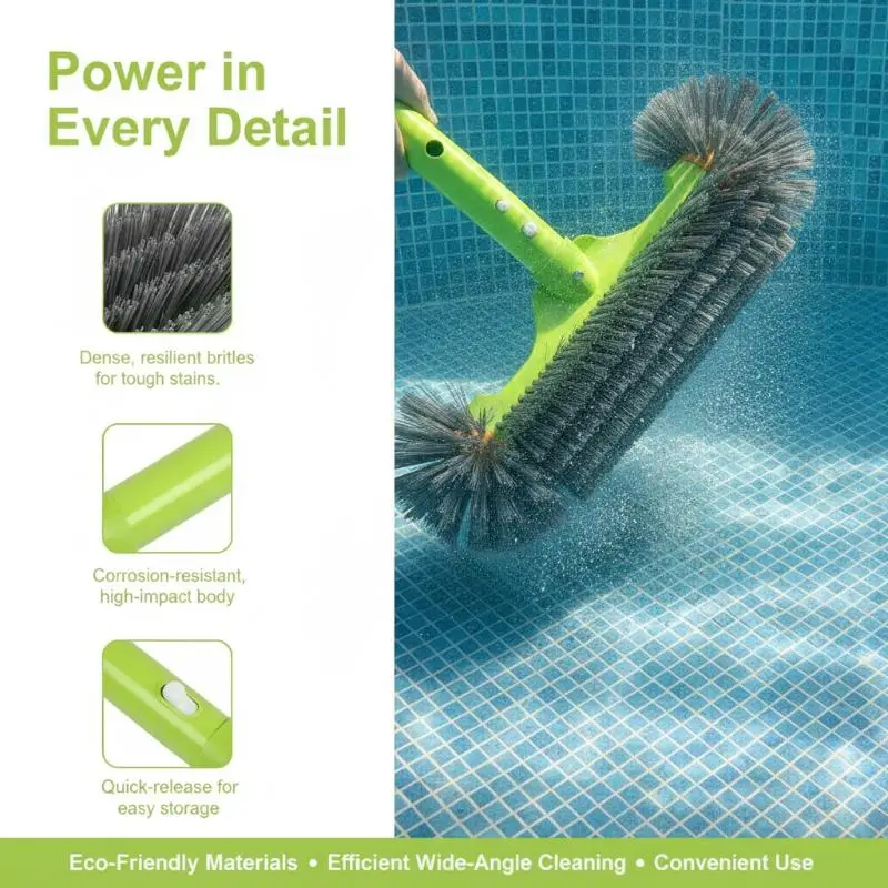Waterproof Pool Brush Head 32cm with Detachable Handle Long Lasting Scrubber for Pool Spa Hot Tub Corner Cleaning