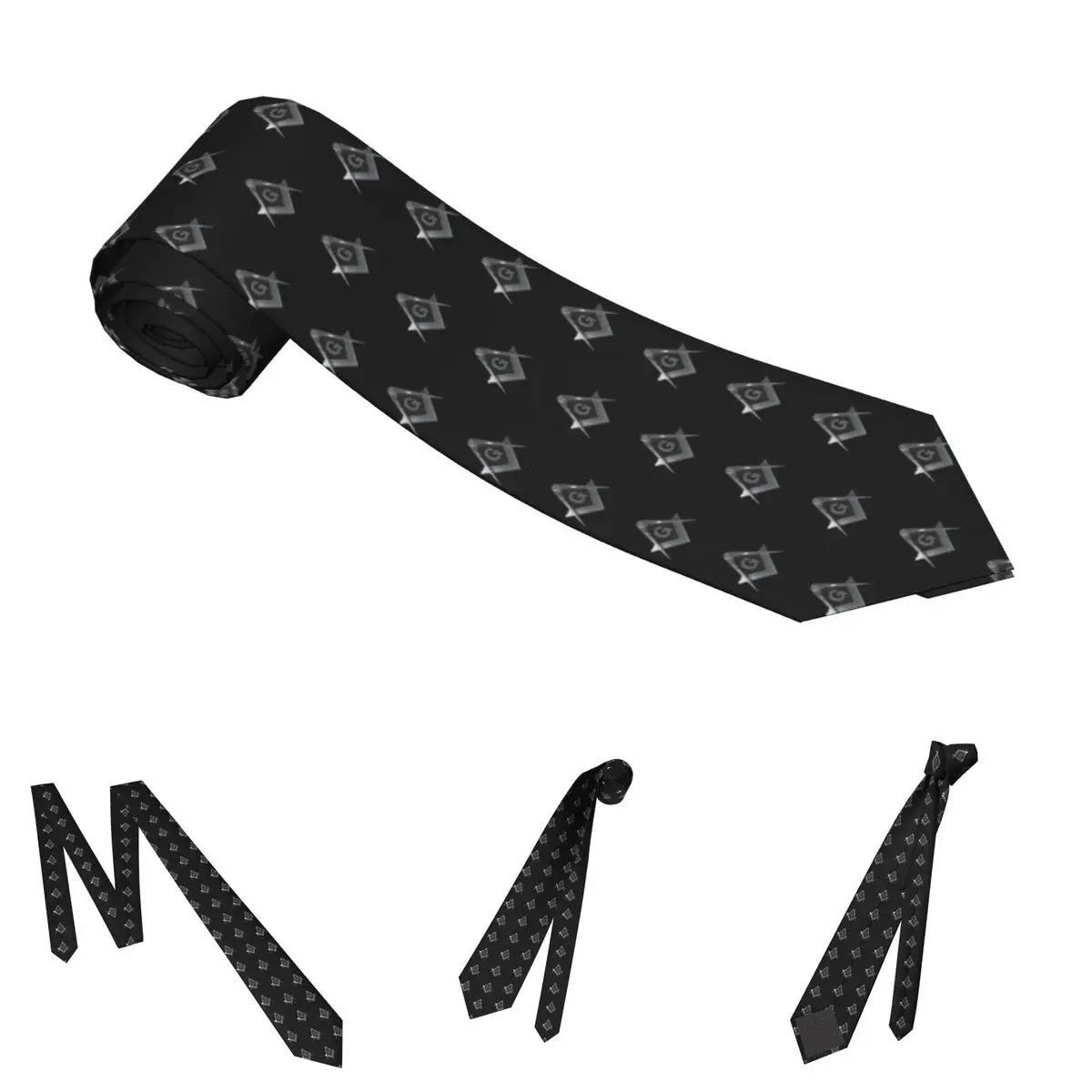 Compass Masonic Freemason Pattern Silver Black Square Neckties Unisex 8 cm Neck Ties for Men Shirt Accessories Gravatas Business