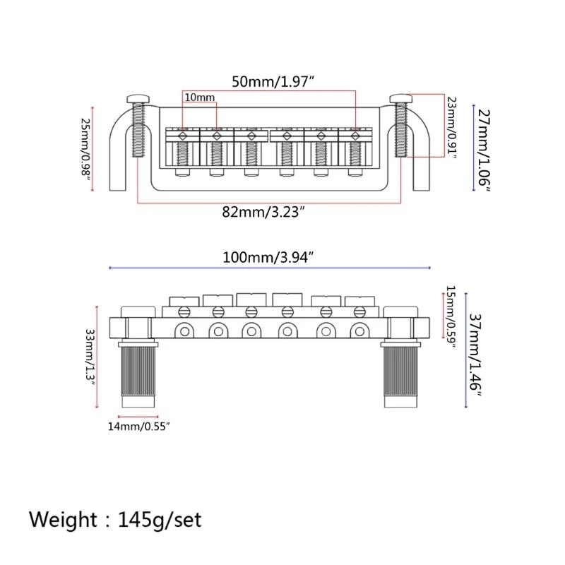 Guitar Bridge Wraparound Bridge Stop Tailpiece Electric Guitar Parts with Roller