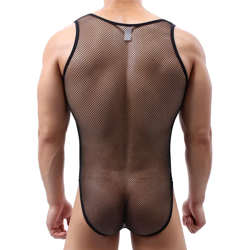 Yufeida männlich sexy Dessous Fisch netz Bodysuit aushöhlen Unterwäsche Mesh ärmellose Tank Top Overall Homosexuell Mann erotische Nachtclub tragen