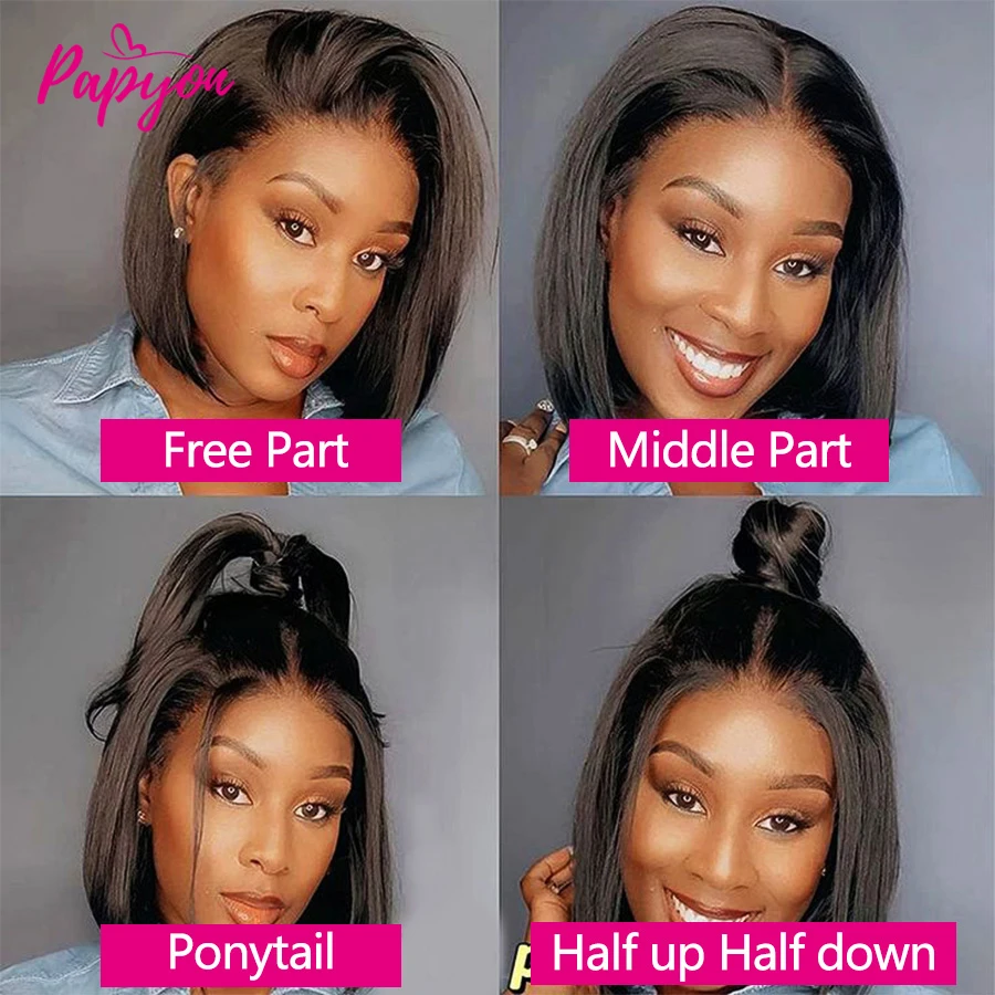 13x6 Straight Lace Frontal Brasilianische Echthaarperücke, kurzer Bob für Damen, 15A glatt, transparente Lace Front Bob Perücken, 8, 10, 12, 14, 16 Zoll – Detail 12