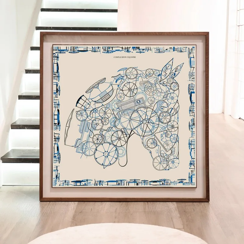New French antique living room silk scarf decorative painting, light luxury restaurant entrance dining side cabinet  painting