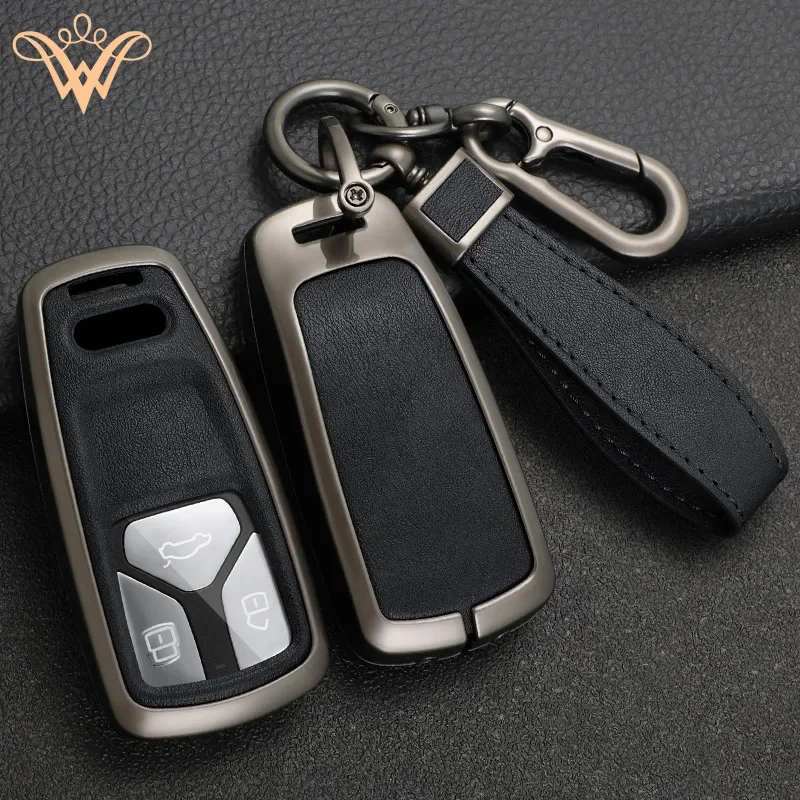 

Leather Car Key Case For Audi A4 A4L A5 A6L QT S5 S7 Q7 TTS Smart Remote Protector Cover Pouch Keychain Bag Auto Accessories