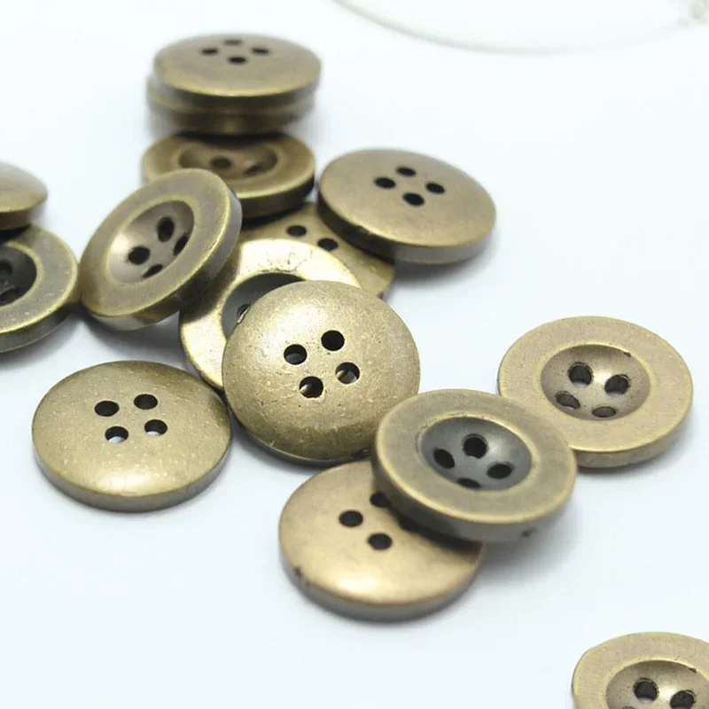 50PCS 10-25mm 4-Holes Buttons Spot Supply Wide Edge Four Eye Bronze Imitation Metal Button Coat Sweater Shirt Button