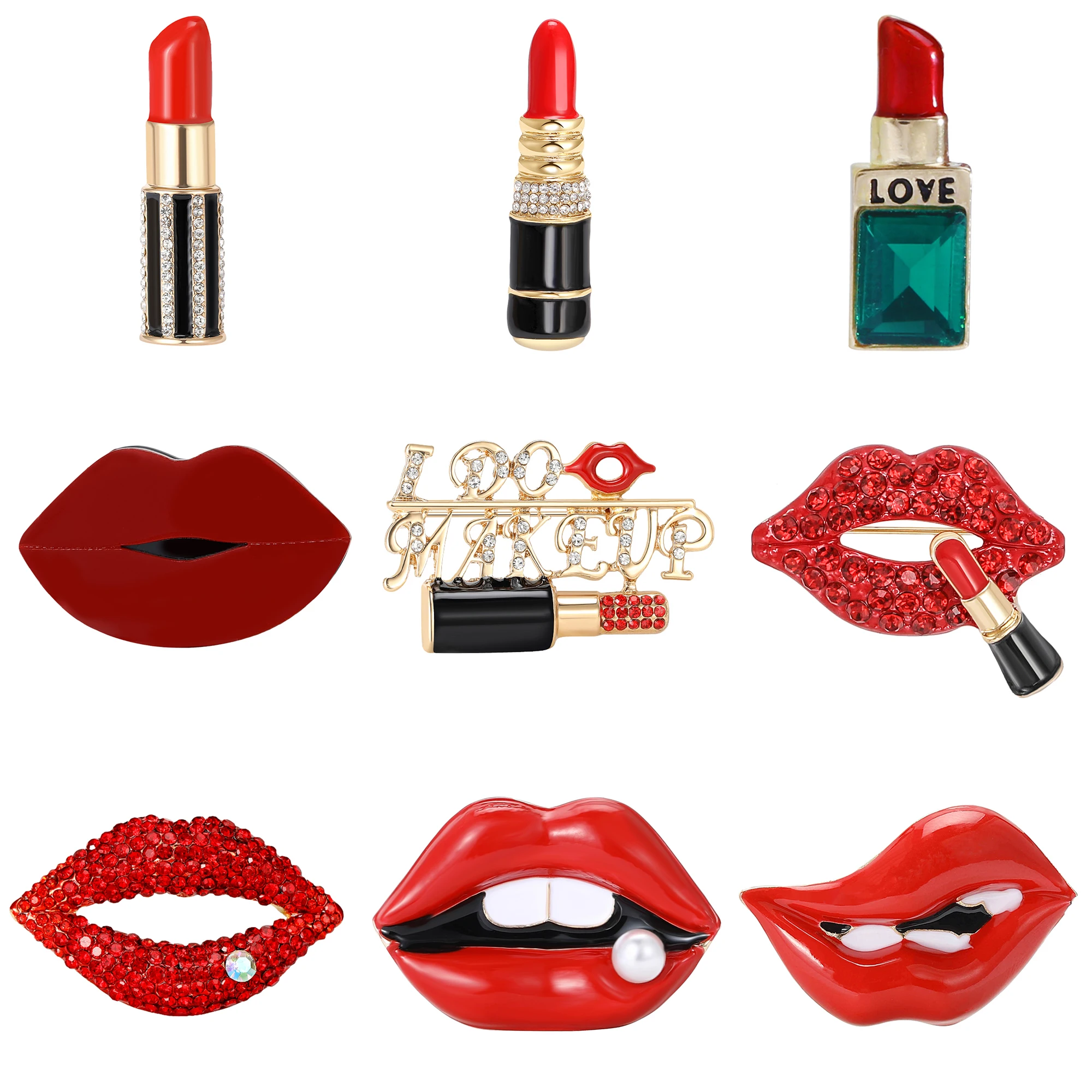 Classic Rhinestone Lipstick Brooches for Women Unisex Enamel Lip Pins Office Party Friend luxury New Gifts Jewelry Accessories