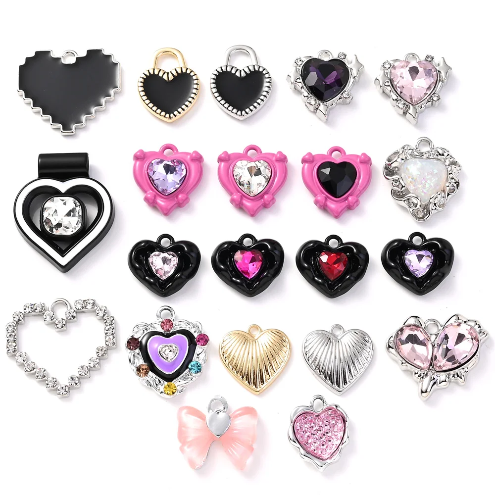 iYOE 2/6pcs Sweet Cool Y2K Black Pink Series Love Heart Star Butterfly Charms Pendant DIY Necklace Earrings Handmade Accessories