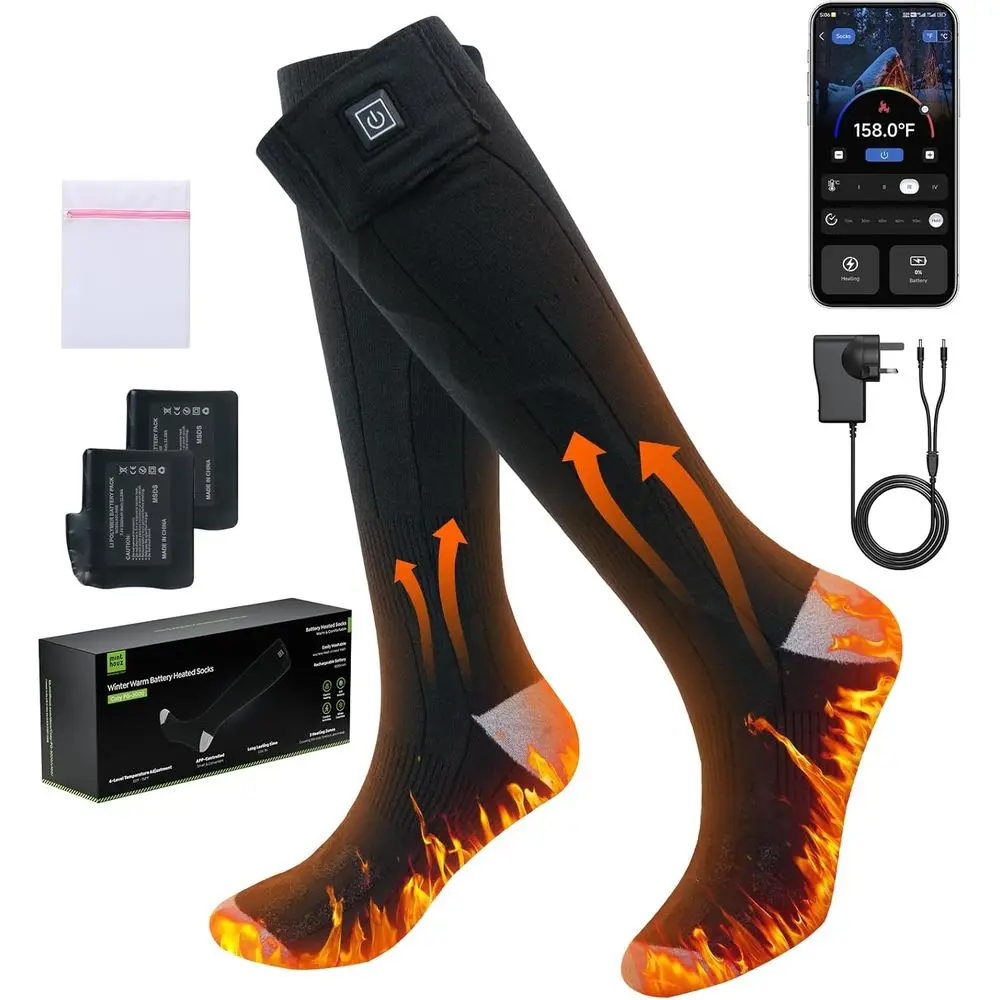 

Rechargeable Heated Socks with APP Control for Men & Women, 7.4V 3000mAh, Washable, Ideal for Winter Outdoors