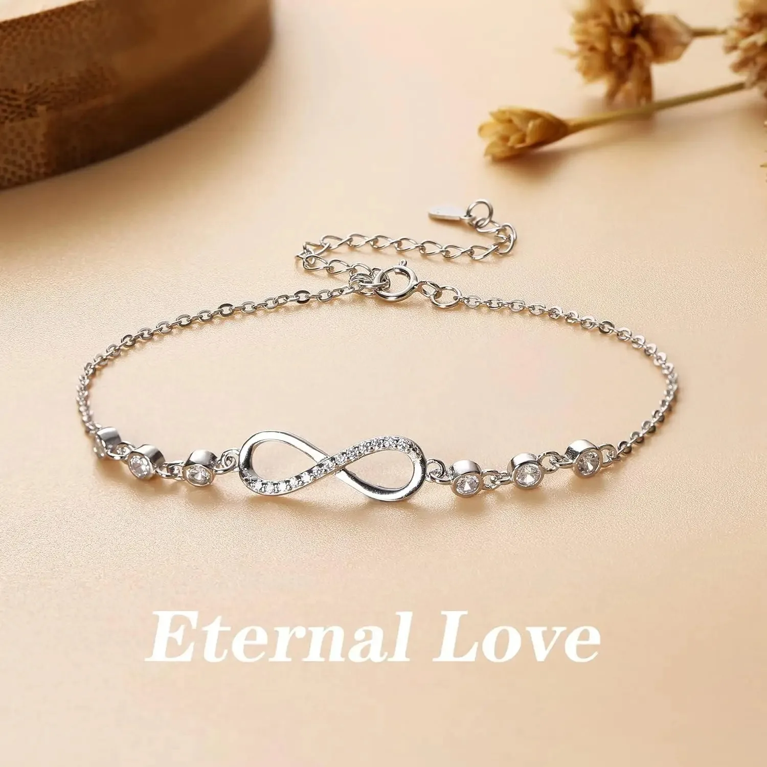 Infinity Charm Link Bracelet for Women 925 Sterling Silver Adjustable Jewelry for Wife Girlfriend Her
