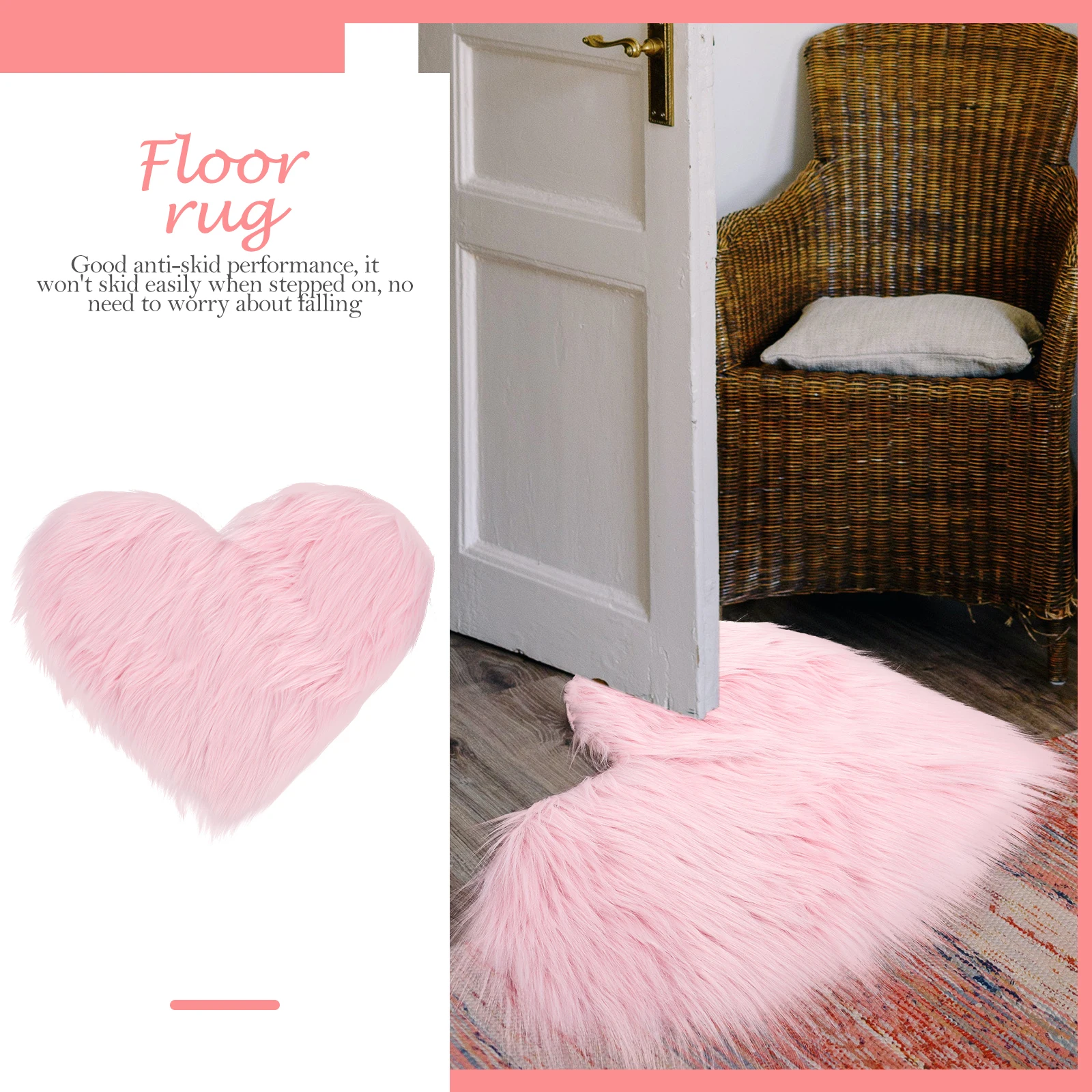 

Faux Wool Heart Shaped Living Room Coffee Table Bedside Floor Mat Non Rug Decorative Hotel Mat