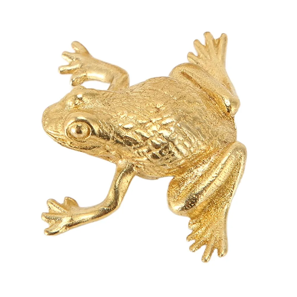 2pcs Statues Solid Brass Feng Shui Money Frog Hand Polished Golden Lucky Toad Figurine Brass Frog Statue Meditation Shelf