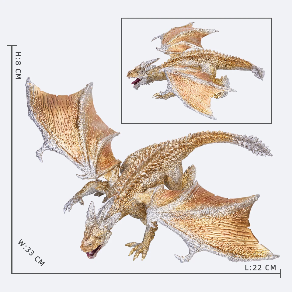 لعبة على شكل ديناصور للأطفال ، نموذج التنين السحري الذهبي ، أساطير الوحش ، محاكاة الحيوانات الوحش ، مجموعة علب ، هدية أصلية