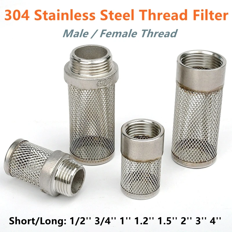 1PC 1/2''~4'' Male/Female 304 Stainless Steel Thread Filter Garden Water Cleaning Mesh Metal Filter Aquarium Tank Filter Screen