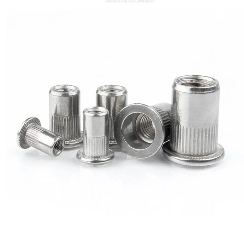 M3 M4 M5 M6 M8 M10 304  Aluminum Knurled RivetRivnut Flat Head Threaded Nut Vertical Stripe Rivets Insert Nutsert Cap Rivet Nuts