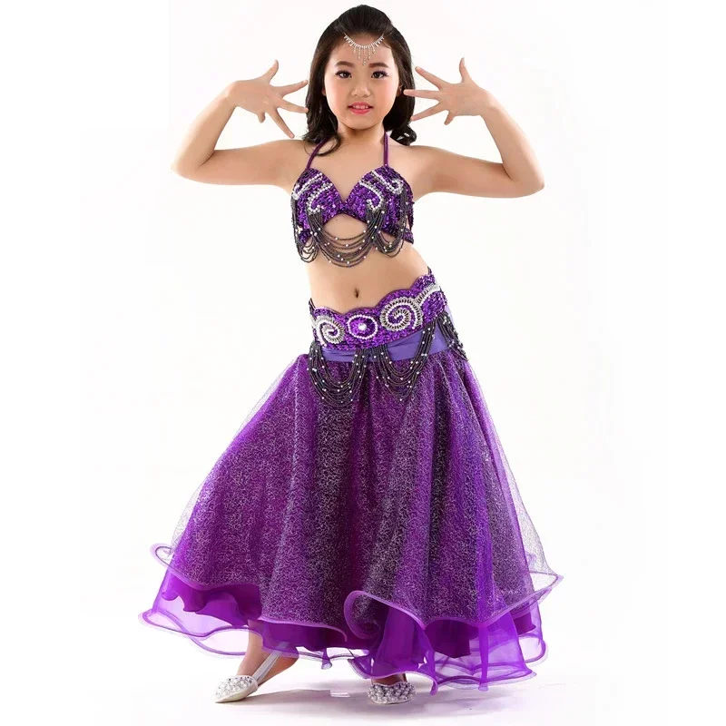 

2025 Belly Dance Kids Indian Dress For Girl 3pcs Girls Indian Clothing Belly Dancing Children Tribal Dance Wearing Set