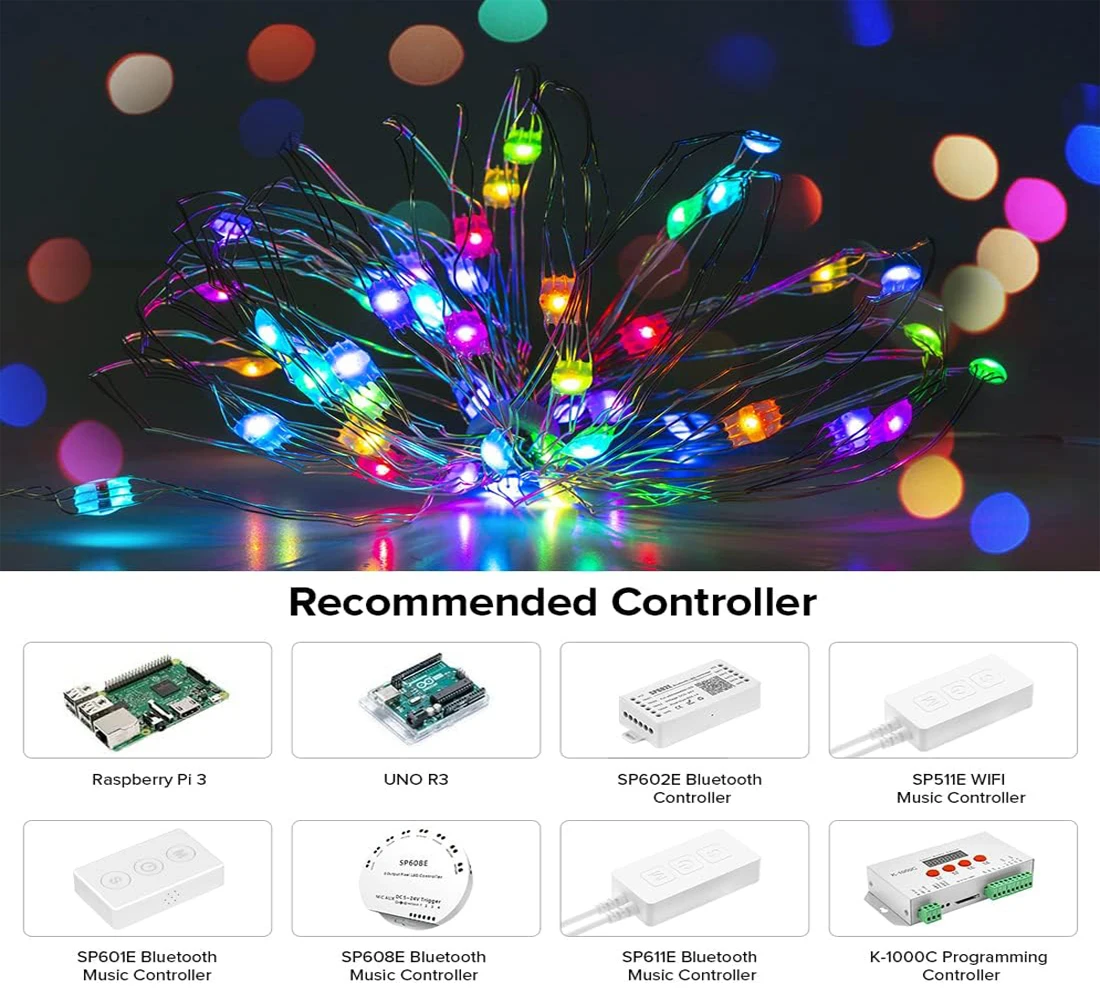 5m 50 Light Christmas Lights LED String DC5V RGBIC WS2812B Room Decoration Light RGB Led Strip Lights (No Adapter Or Controller)