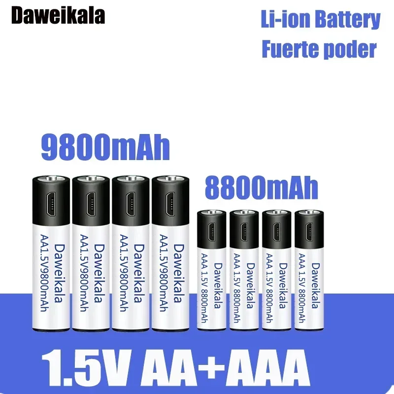 AA + AAA batería recargable USB AA 1.5V9800mAh/AAA 8800mAh juguete batería de iones de litio reloj reproductor MP3 termómetro