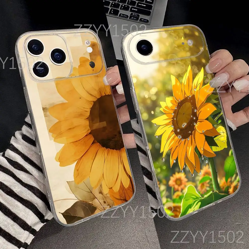 

Yellow Sunflower For iPhone 17,16,15,14,13,12,11 Pro,Max,Plus,X,XS,XR,SE4,E Mini Transparent Soft Protective Shell