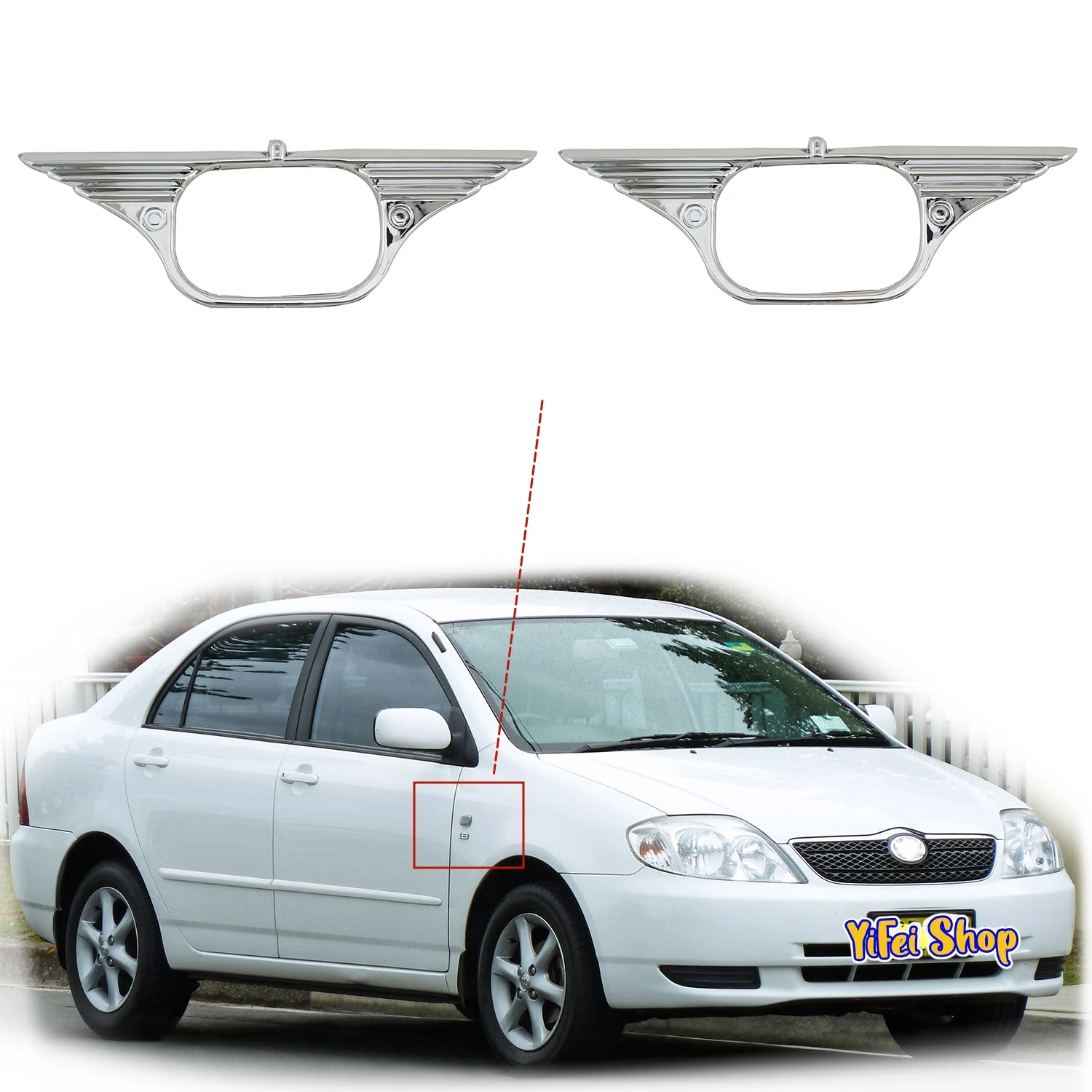 

2001 2002 2003 2005 2006 2007 For Toyota Corolla 2pc New Car ABS Chrome Accessories Plated Door Side Lamp Cover Trim Paste Style