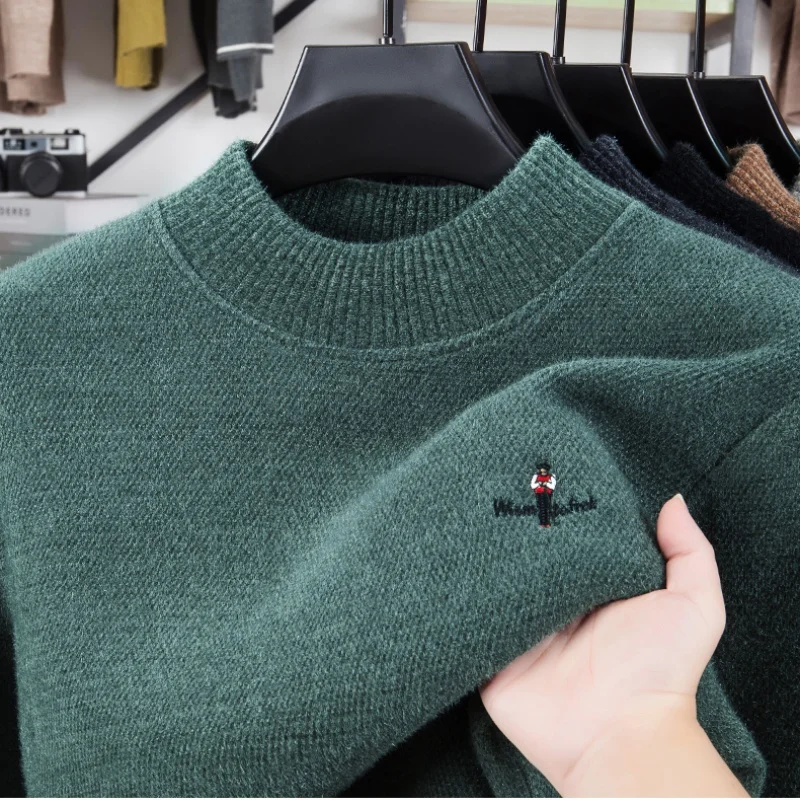 

Высококачественный мужской весенний вязаный свитер с круглым вырезом и длинными рукавами, пуловер на флисовой подкладке с вышивкой, пуловер для отдыха, мужская одежда