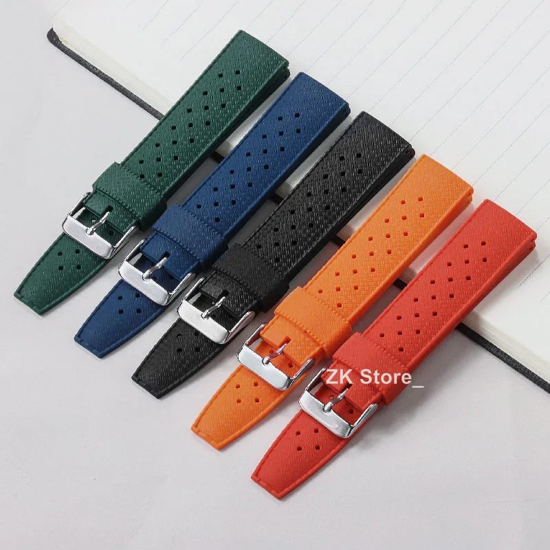 Classic Tropical Style FKM Silicone Watch Strap 20mm 22mm Watch Band Smart Watch Strap for Seiko Watch Replacement Bracelet Belt