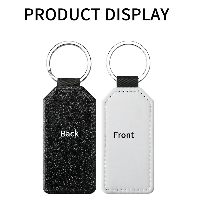 20 Piece Sublimation Blanks Keychain Glitter PU Leather Keychain Heat Transfer Keyring Sublimation Blank Rectangle Black