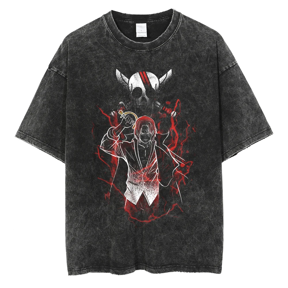 تي شيرت بأكمام قصيرة مع طباعة أنيمي ، هاراجو ، هيب هوب ، هاراجو ، أسود ، مع طباعة مسطحة ، للزوجين ، الصيف