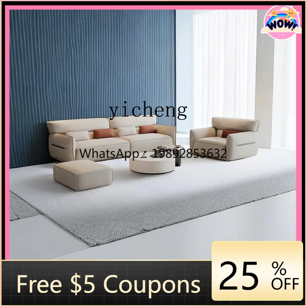 

AB light luxury minimalist silicone leather, blow-resistant cream wind simple straight row cotton and linen latex leisure sofa