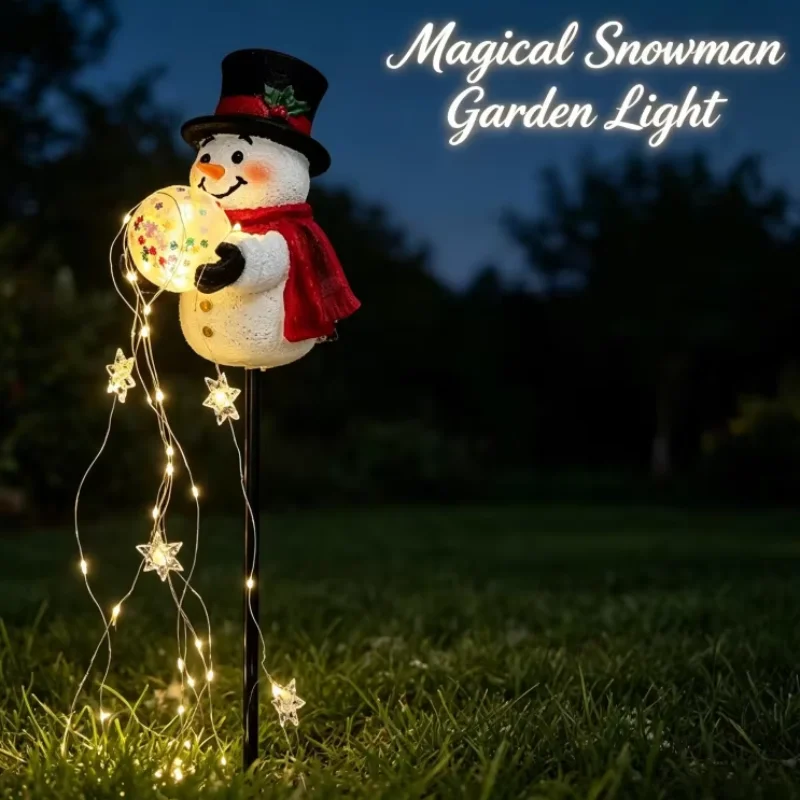 Snowman Magic Fountain - Flowing Snowflake LED Christmas Garden Light,Snowman Magic Fountain with Cascading Stars, Warm Glow