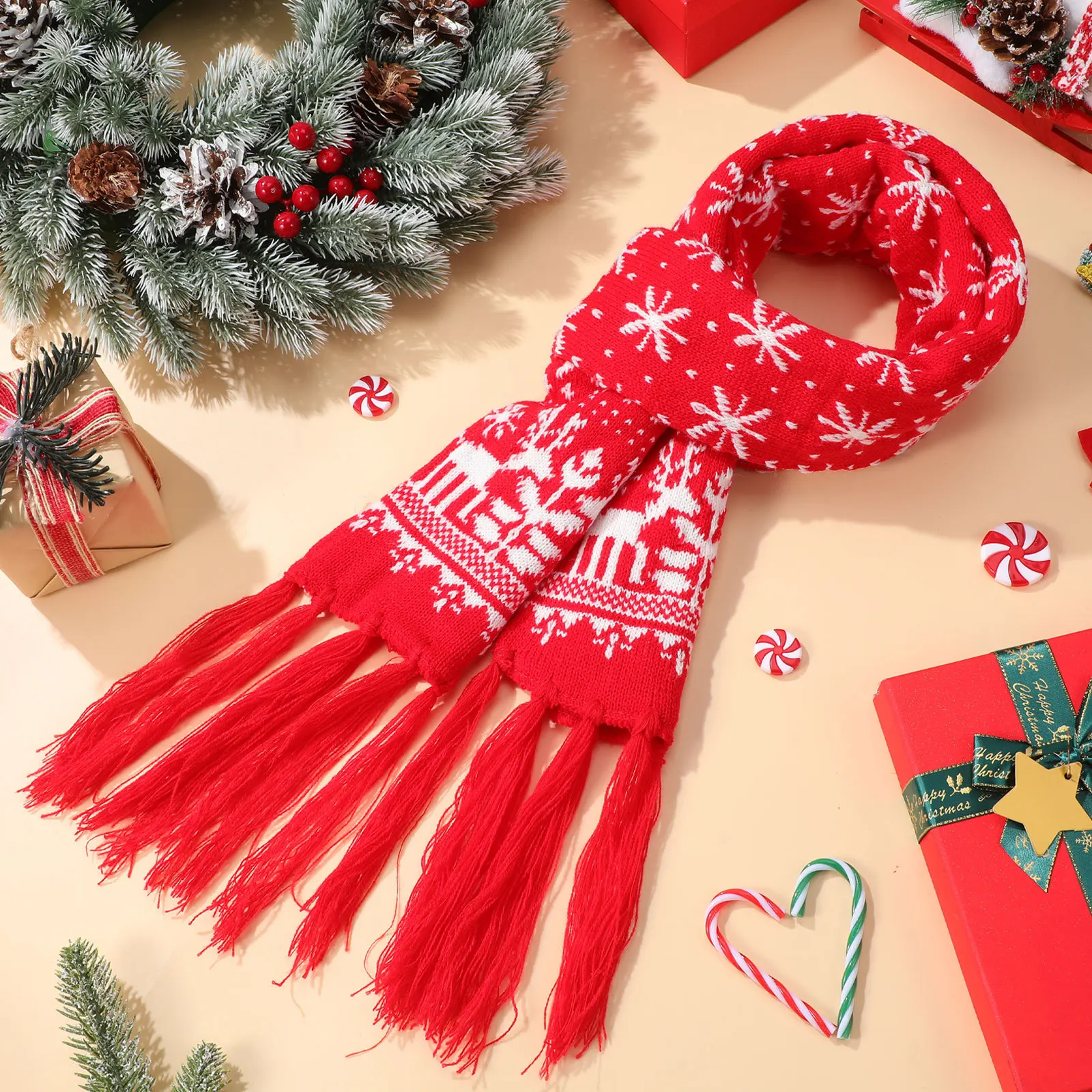 Écharpe chaude de noël pour femmes, Design épais, imprimé flocon de neige, élan, longue écharpe, Protection contre le froid, cadeau de noël, automne et hiver