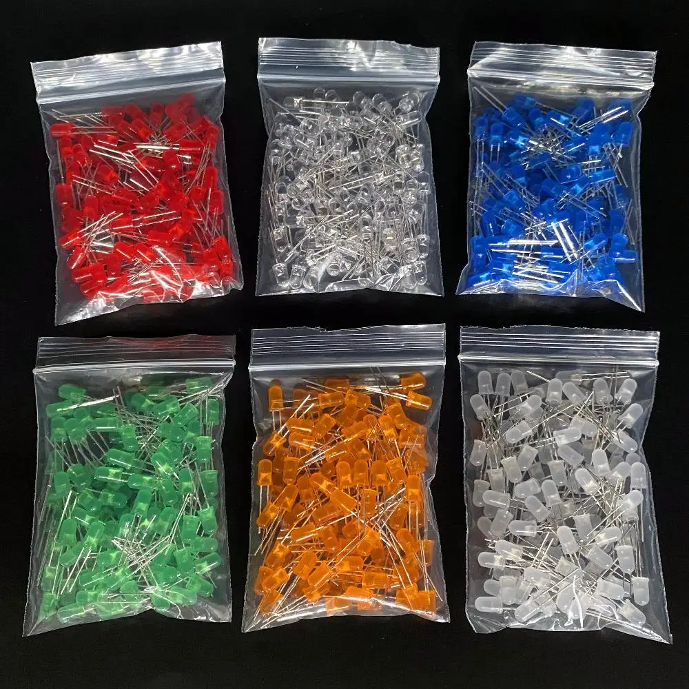 100pcs/200pcs 3mm 5mm LED Diode Assorted Kit White Green Red Blue Yellow Orange F3 F5 Leds Light Emitting Diodes electronic kit