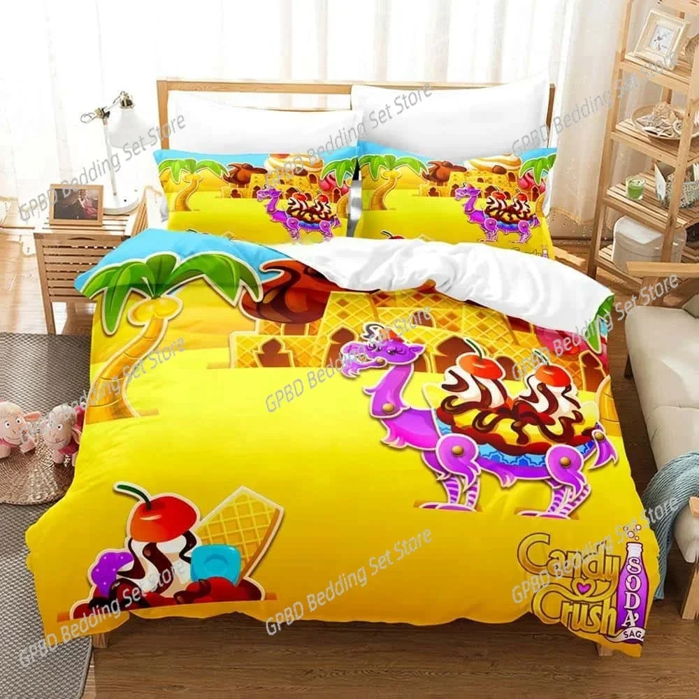 Game Candy Crush Soda Saga 3D Bedding Set Duvet Cover Pillowcases Single Twin Full Queen King Size Home Decor Quilt Boys Gift