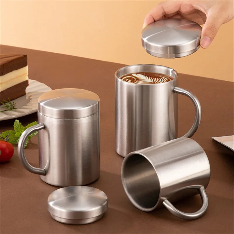 Double Wall Stainless Steel Coffee Mug with Lid Portable Travel Office Insulated Water Tea Milk Cups Tumbler Kitchen Drinkware