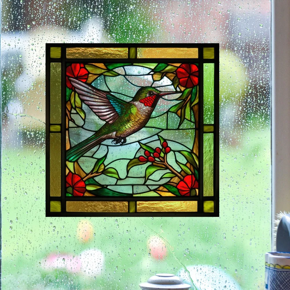 Non-Adhesive Hummingbird Window Decals Reusable Double-Sided Design Electrostatic Sticker Anti-collision PVC Warning Sticker