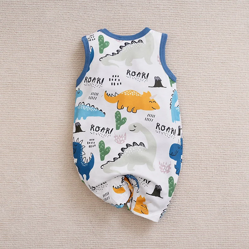 Fashionable newborn baby girl summer jumpsuit sleeveless round neck cartoon elephant print jumpsuit set 0-24M