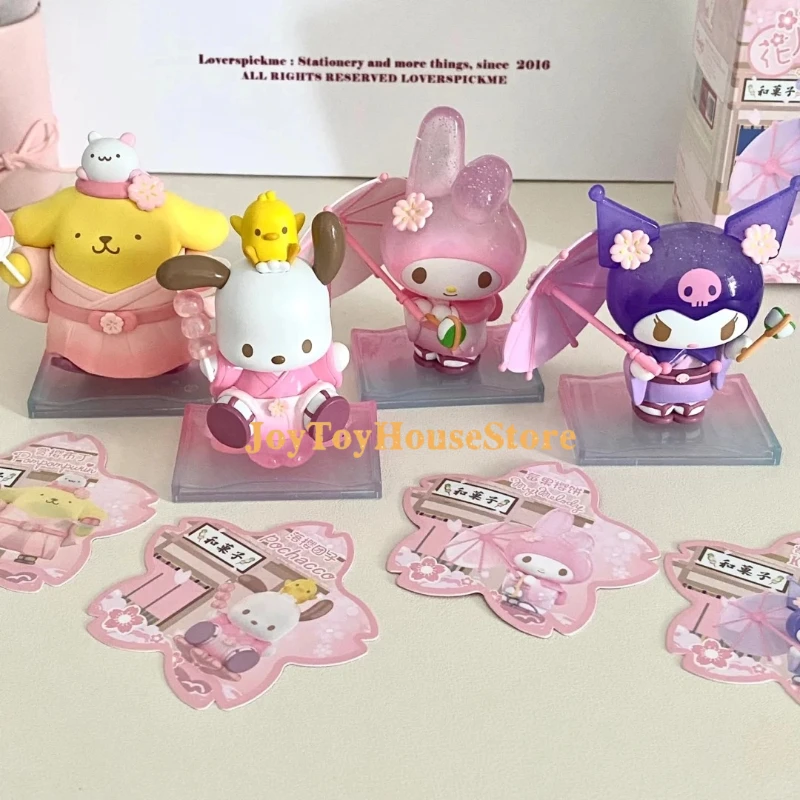 

Серия Sanrio Blossom And Wagashi, слепая коробка, милая Kuromi Cinnamoroll Melody Pocahcco Pompompurin, экшн-фигурка, сумка-сюрприз, подарок