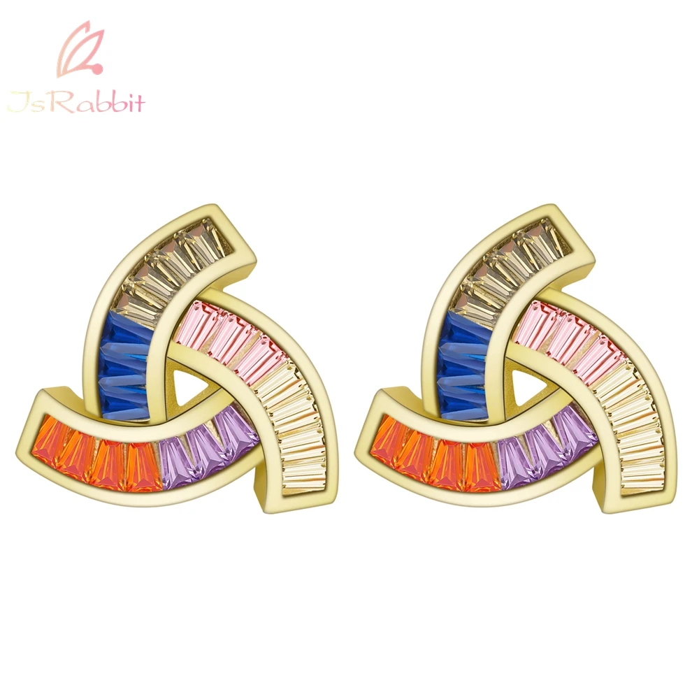 

IsRabbit 18K Gold Plated Fancy Vivid Rainbow Sapphire Engagement Stud Earrings 925 Sterling Silver Bohemia Jewelry Drop Shipping