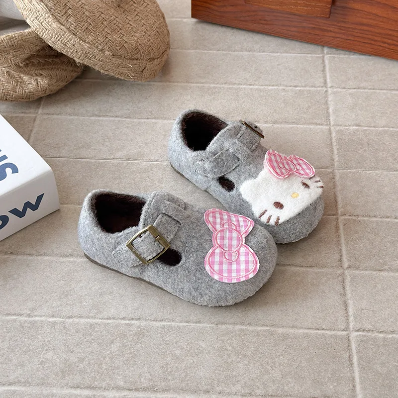 أحذية كاجوال للأطفال من جلد البولي يوريثان الكرتوني أحذية ربيعية للفتيات مضادة للانزلاق ​ قاعدة فيلكرو ناعمة ​ بني ​ حذاء رمادي مقاس 23-35
