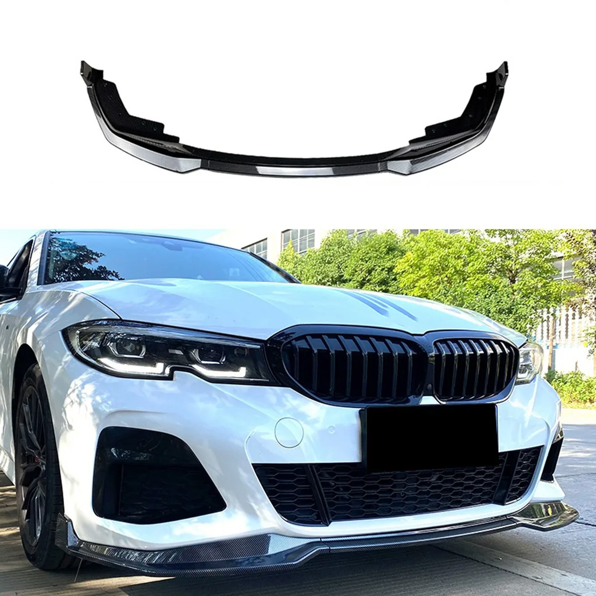 3PCS Front Bumper Lip Splitter Kit Diffuser Spoiler for -BMW 3 Series G20 M Pack 2019-2022 320I 330I MP Carbon Fiber