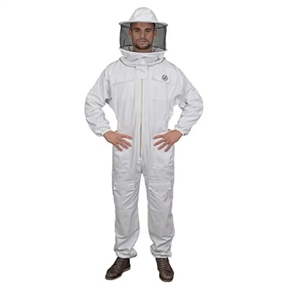 

Premium Beekeeping Suit with Round Veil Heavy Duty Zippers Double-Stitched Pockets Elastic Waist Wrists and Ankles Medium-weight