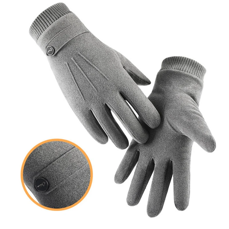 1 Pair Winter Keep Warm Gloves Man Outdoor Gloves Touch Screen Plus Velvet Inside Mens Gloves Fashion Simple Cold Protection