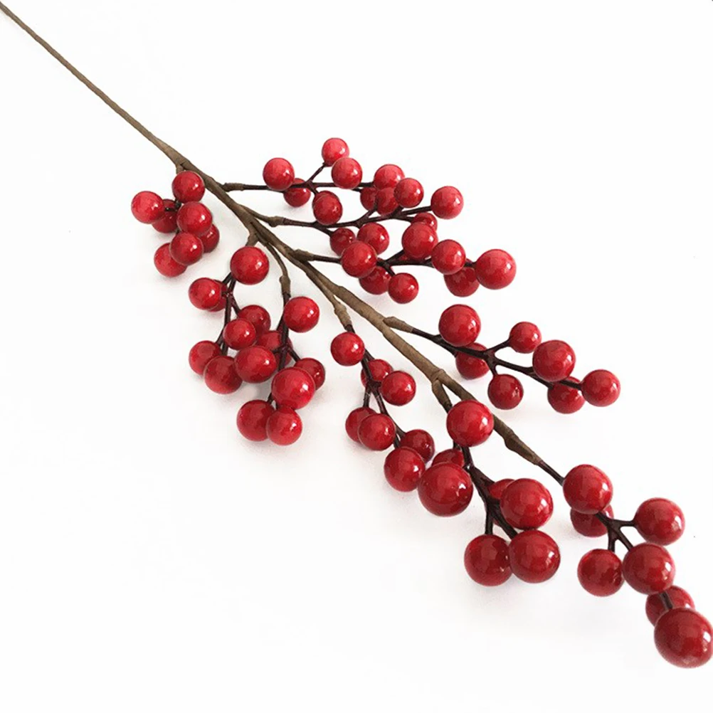 

2Pcs Artificial Red Berry Branches Flexible Fake Fruit Stems Christmas DIY Flower Arrangement Vase Basket Accessory