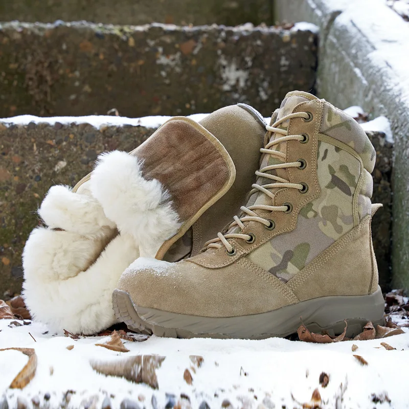 

Men's Genuine Leather Snow Boots 2025 Men Winter Wool Boots Non-Slip Sheepskin Wool Integrated Boots Men Outdoor Tactical Boots