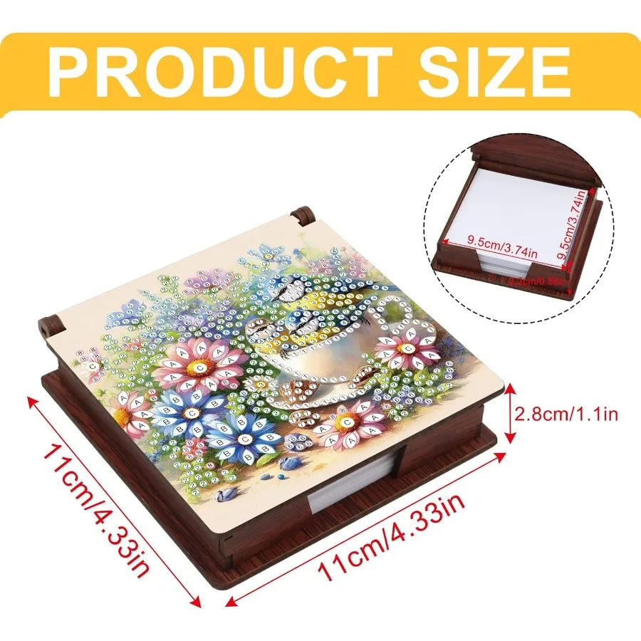 Note Storage Box Diamond Art Painting Wooden Message Paper Storage Note Box Reusable Sticky Note Holder for Work Desk Organizat