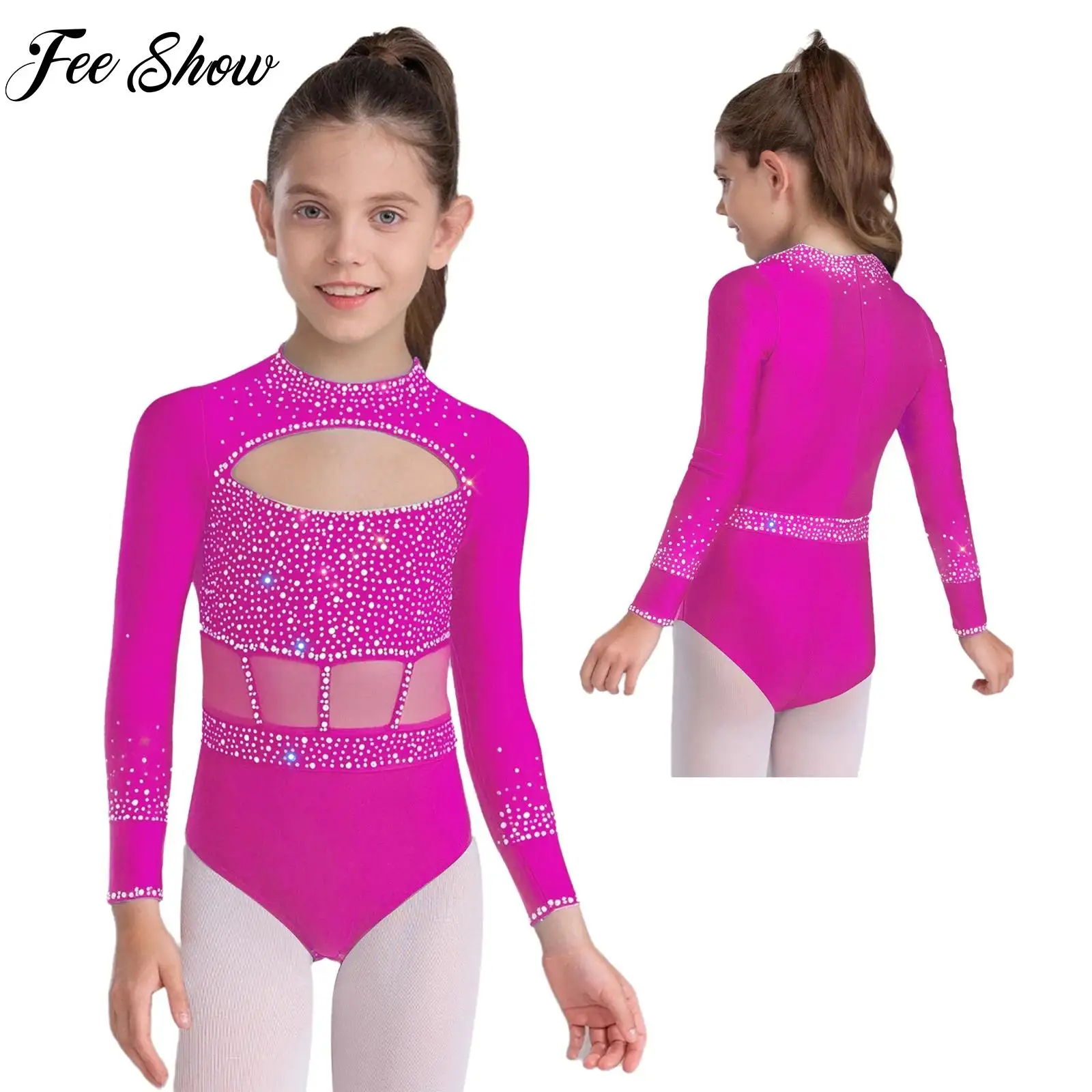 الفتيات الجمباز يوتار طفل الراين الباليه الرقص الشكل التزلج على الجليد أداء Dancewear طويلة الأكمام انقطاع الجبهة ارتداءها