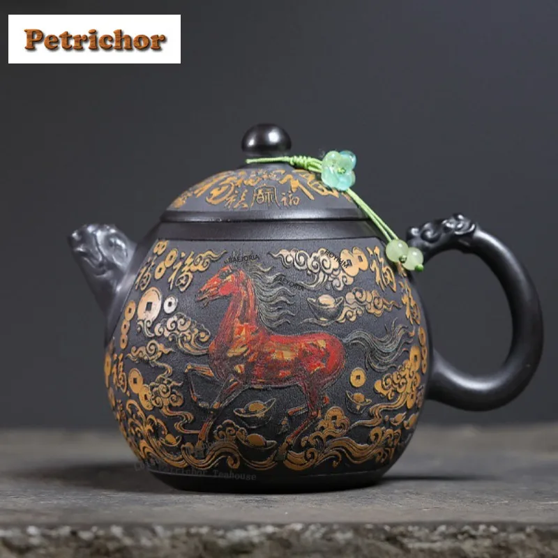 310ml Classic Yixing Purple Clay Teapots Handmade Dragon Egg Pot Raw Ore Stone Yellow Mud Kettle With Infuser Zisha Tea Set